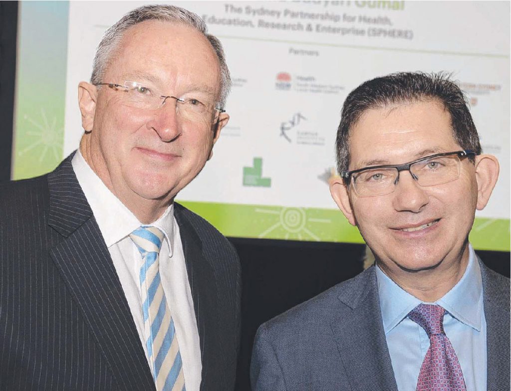 NSW Health Minister Brad Hazzard and University of NSW president and vice-chancellor professor Ian Jacobs at SPHERE’s launch.